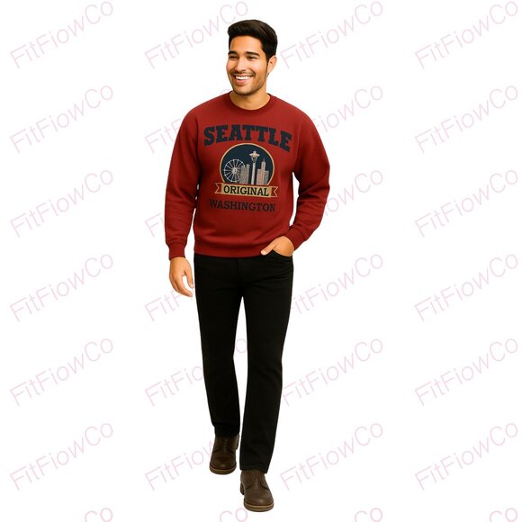 Gildan Heavy Blend Seattle Washington Graphic Sweatshirt – Red – Size M – EUC - Picture 1 of 6